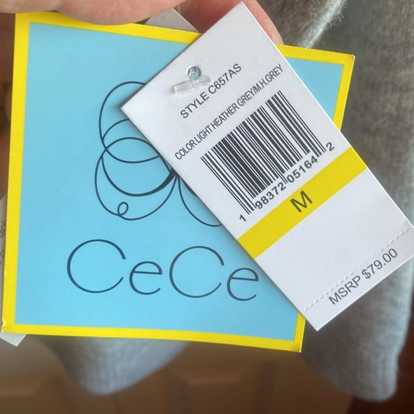 CeCe NWT V-Neck Gray /Blk Whipstitch Vneck Long Sleeve Pullover Sweater Medium - Picture 10 of 13